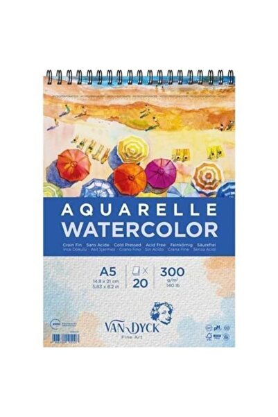 Van Dyck Акварельний блок А5 300 г 20 аркушів, верхня спіраль