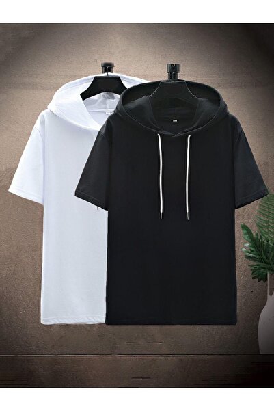 İmpavido Tricou oversize cu glugă alb-negru