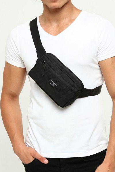 D'VERS Μαύρο Unisex Αδιάβροχο ύφασμα 2 τμημάτων Τσάντα ώμου και μέσης