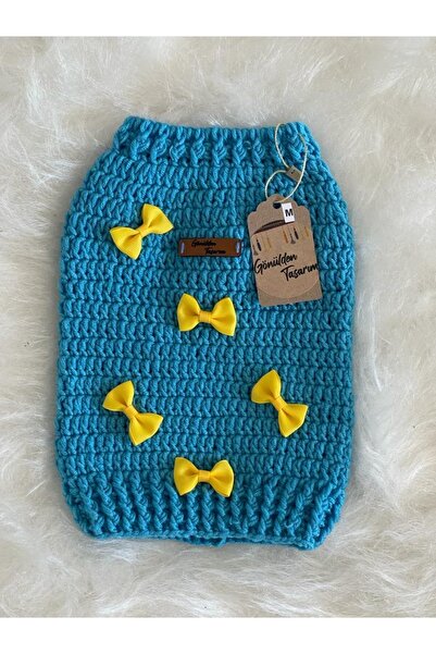 Gönülden Tasarım Pati Kedi Köpek Örgü Fiyonklu Kıyafet