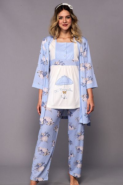 Emose Set pijama de maternitate cu halat albastru