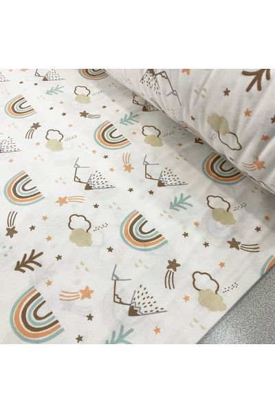 Babynia 100% Cotton Children's Fitted Sheet 90x190 Brown Rainbow