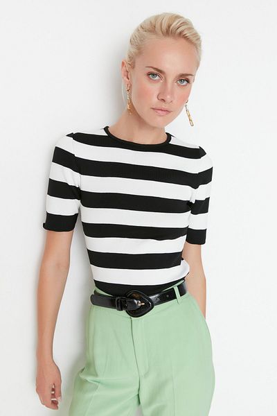 Trendyol Collection Μαύρη Colorblock Πλεκτή Μπλούζα TWOAW23BZ00015