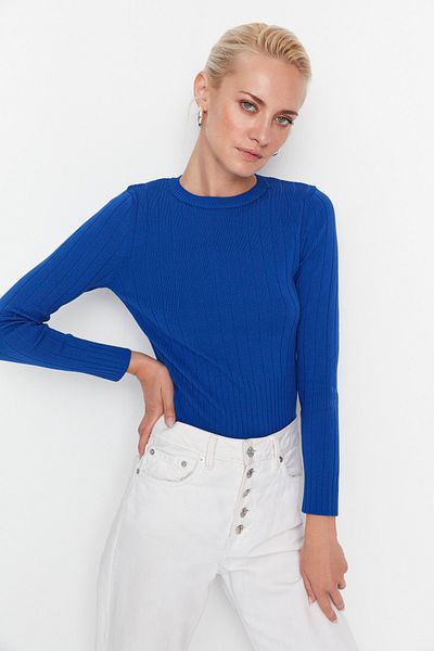 Trendyol Collection Pulover de tricot cu decolteu triplu albastru TWOAW23KZ01249