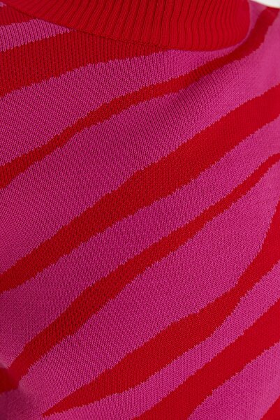 Trendyol Collection Pulover din tricot cu model cu flori de rodie și zebră TWOAW21KZ0010