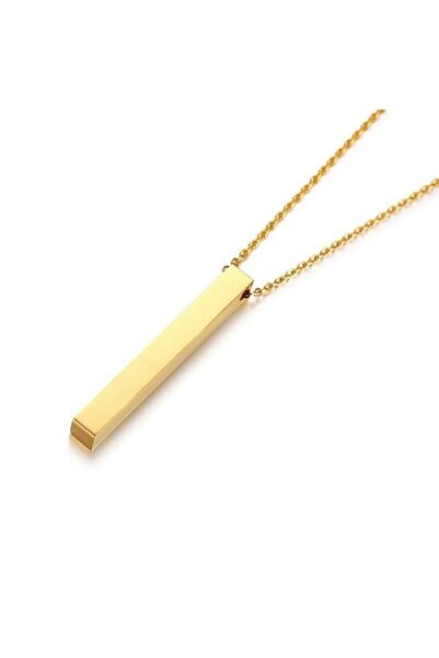 TREND COLLECTİON Uzun Bar Dikdörtgen Gold Erkek Kolye 70cm