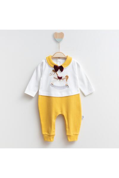 MİNİBORN Newborn Men's Rocker Long Sleeve Yellow Jumpsuit