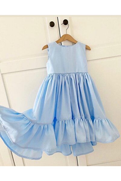 Mislina Girl's Blue Skirted Frilly Design Dress