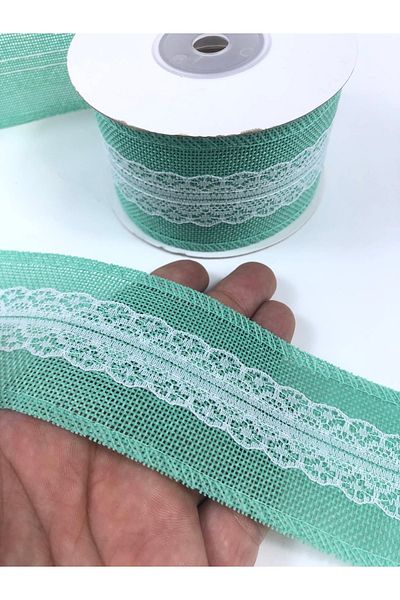 Hobigram Water Green Lace Wide Linen Ribbon 5 Yards – Κορδέλα, Κομψό Σχέδιο, Γυναικείο Αξεσουάρ – Κορδέλα