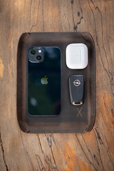 minimal X design Leather Tray (large) Desktop Organizer Chestnut Crazy - Real Leather & Handmade - Minimalist Design