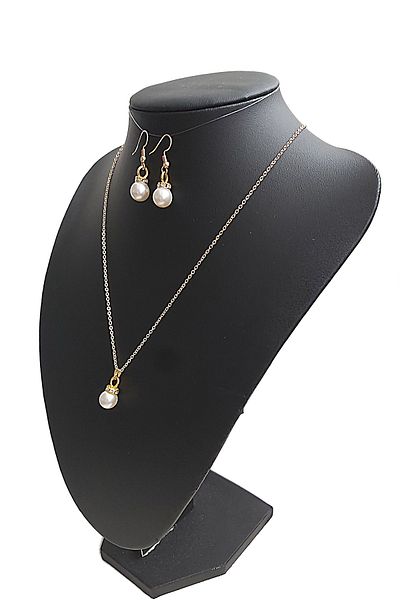 BİJUTERİ EVİ Oval Pearl Figured Necklace Earring Set -35