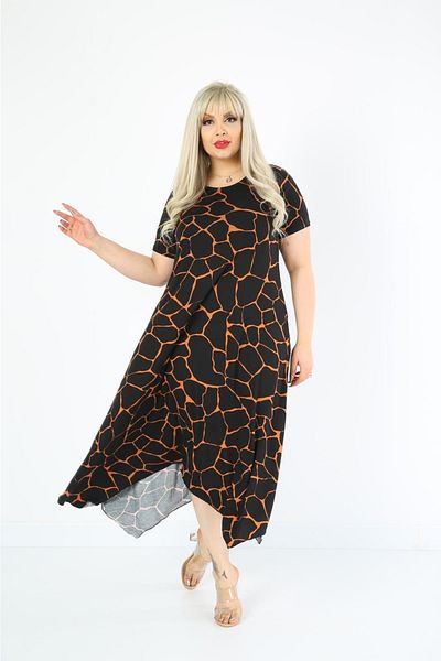 Mami Plus Size Asymmetrical Skirt Short Sleeve Viscose Combed Cotton Dress