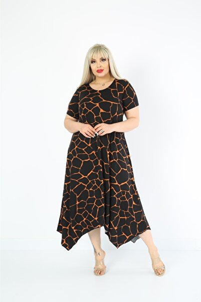 Mami Plus Size Asymmetrical Skirt Short Sleeve Viscose Combed Cotton Dress