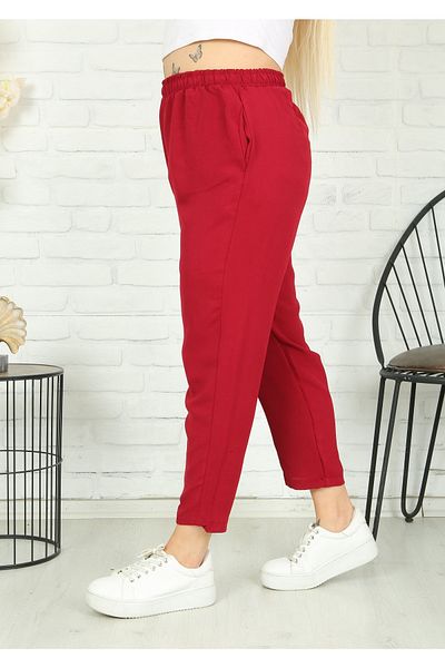 LİKRA Women's Large Size Pocket High Waist Aerobin Carrot Trousers