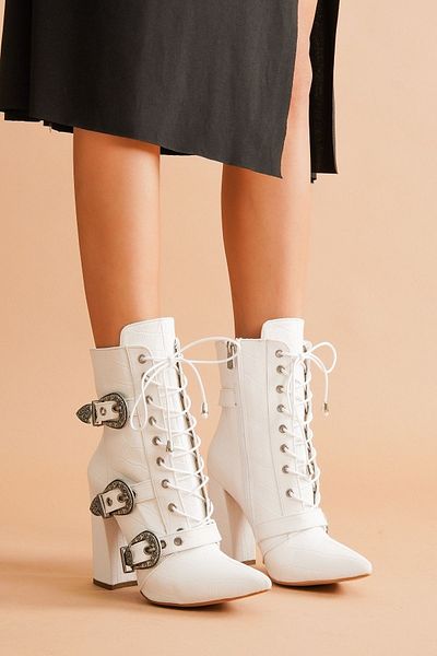 Ayakkabı Ateşi Γυναικείες μπότες Mostari White Crocodile Buckle