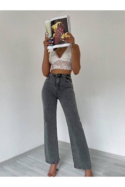 BROSERER Blugi de damă gri cu talie înaltă cu picioare largi