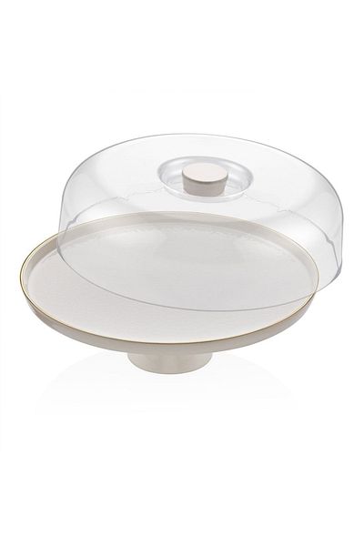 Glore Cream Gold Gilded Ceramic Footed Cake Dome