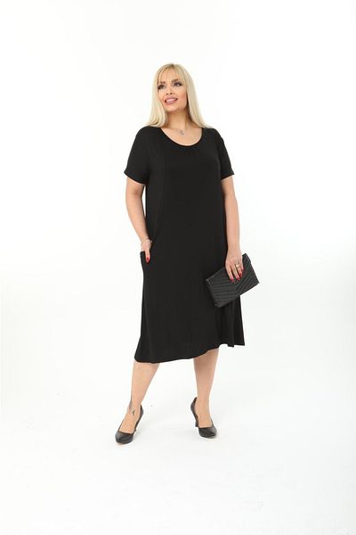 Mami Plus Size Short Sleeve Above Knee Double Pocket Standard Size Viscose Combed Cotton Dress