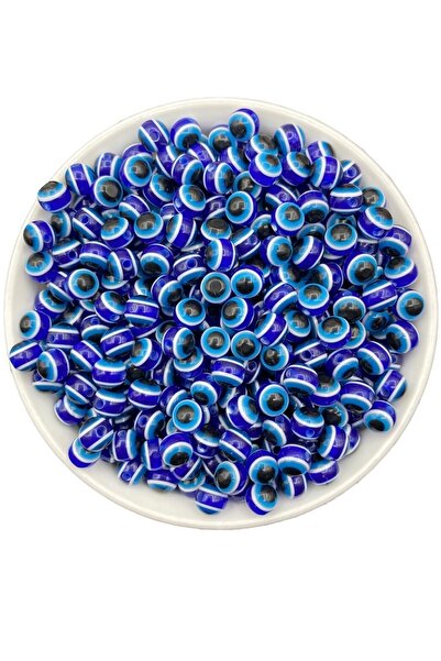 Hedef Bijuteri 50 Adet 8mm Lacivert / Koyu Mavi Akrilik Yuvarlak Nazar Boncuğu, Takı Yapım Göz Boncuk
