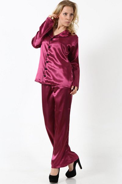 kingspearl Women's Long Sleeve Front Buttoned Satin Pajama Set
