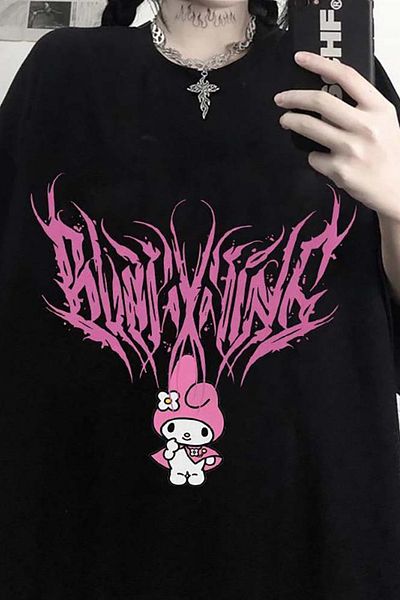 Köstebek Anime My Melody Sanrio Black Unisex T-shirt