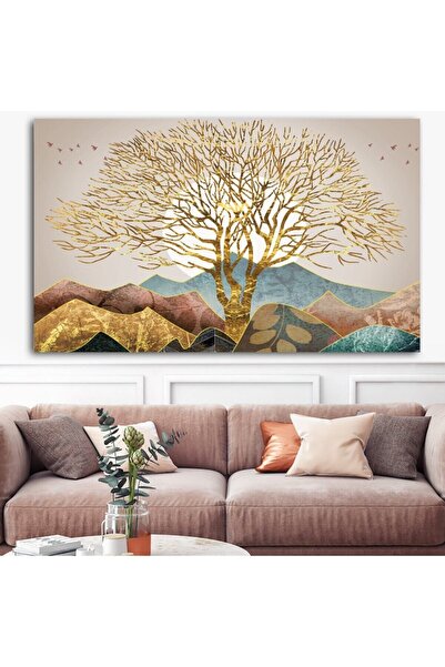 Sebenta Dev Boyut Altın Ağaç Kanvas Tablo (80cm X 120cm)