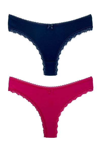 HNX 2-Piece Brazilian Women's Panties with Cotton Leg and Lace Detail on the Waist