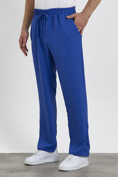 Genel Markalar Unisex Oversize Mavi Aerobin Keten Yazlık Ince Salaş Alt Jogger Pantolon