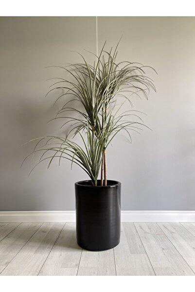 odka 20litre Silindir Saksı Tabaklı Yükseklik:30cm Çap:25cm Siyah Renk