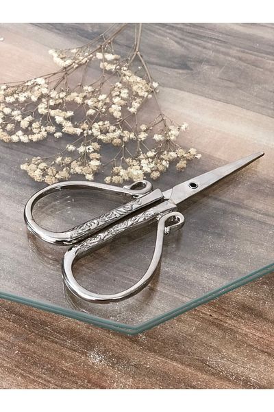 Masalsı Concept Heart Shaped Embroidered Silver Nickel Promise Engagement Ribbon Cutting Scissors