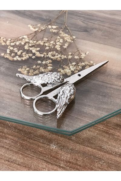 Masalsı Concept Promise Engagement Scissors - Ribbon Cutting Scissors - Winged Scissors - Angel Wing Scissors Silver