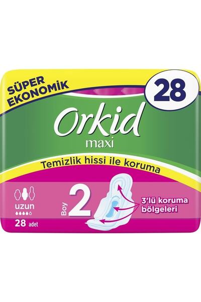 Orkid Maxi Hijyenik Ped Uzun Süper Ekonomik Paket 28 Adet