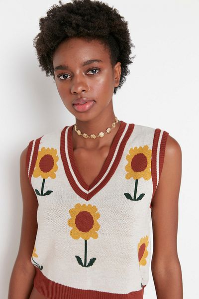 Trendyol Collection V-nyakú virágmintás kötöttáru pulóver - TWOAW22BZ0024