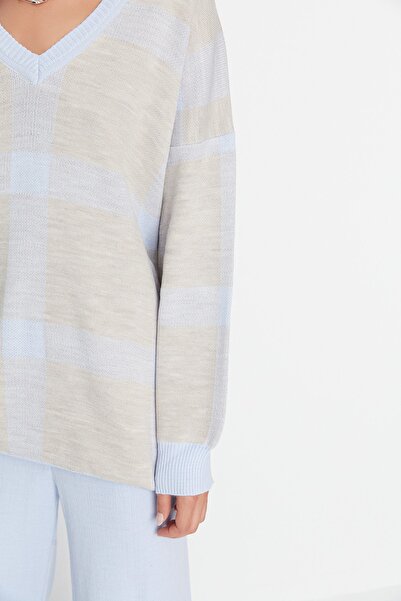 Trendyol Collection Blue Jacquard Knitwear Top and Bottom Set TWOAW23AU00025