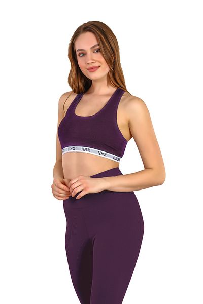 HNX Purple Cotton Elastic Cross Thick Strap Sports Women's Bustier