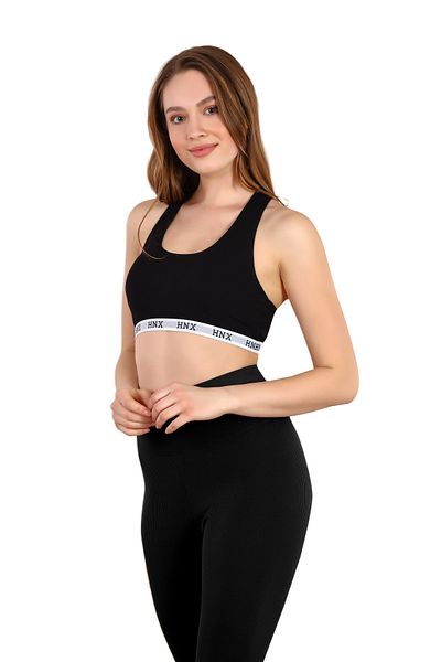 HNX Black Cotton Elastic Cross Thick Strap Sports Women's Bustier