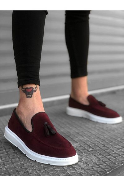 ZMMODA BA0005 Laceless High Sole Burgundy Suede Classic Tasseled Corcik Men's Shoes