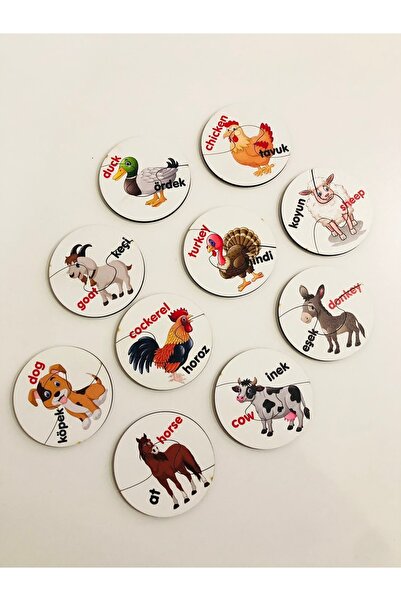 samsunlazer Wooden Two Piece Matching Game Turkish English Animals Preschool ...