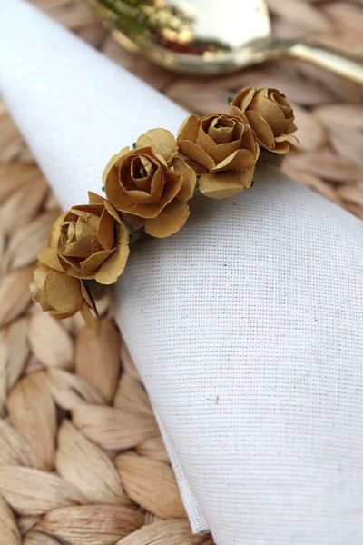 Emtory Home 6-Piece Mustard Rose Bunch Wicker Rope Ring Napkin Ring