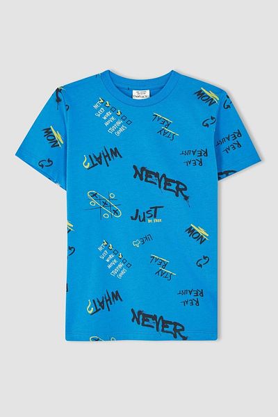 DeFacto Boy's Crew Neck Back Printed Short Sleeve T-Shirt