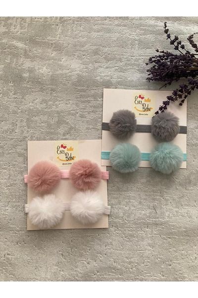 ESES BEBE Baby Kids Σετ με 4 βελούδινα Pompom Bandana