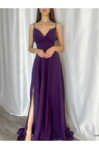 Secret Passion Lingerie Rochie lungă detaliată cu fante din țesătură crepon flexibilă mov Trend 582189 698