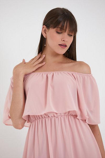 ADASTYLE Μακρύ φόρεμα σιφόν, πούδρα, νέο σχέδιο
