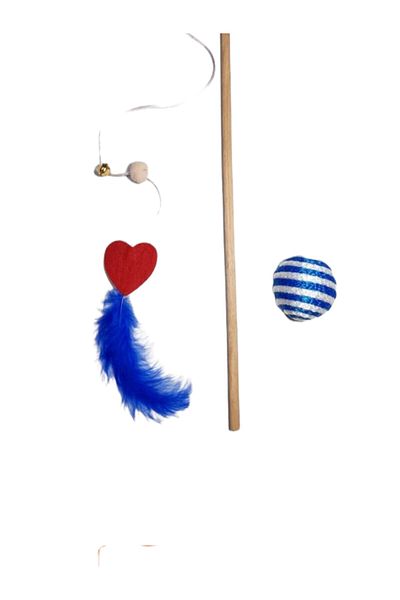 Be Cat Cat Fishing Rod with Felt Heart and Cat Game Ball - Set of 2