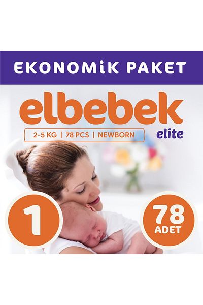 ELBEBEK ELİTE Newborn Baby Diapers - Size 1, 78 Pieces