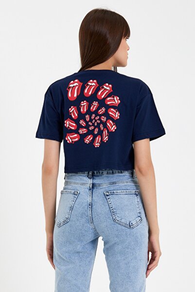COOL TARZ Navy Blue Women's Tongue Front Back Printed Crop Tshirt-xdlbyntstr04s