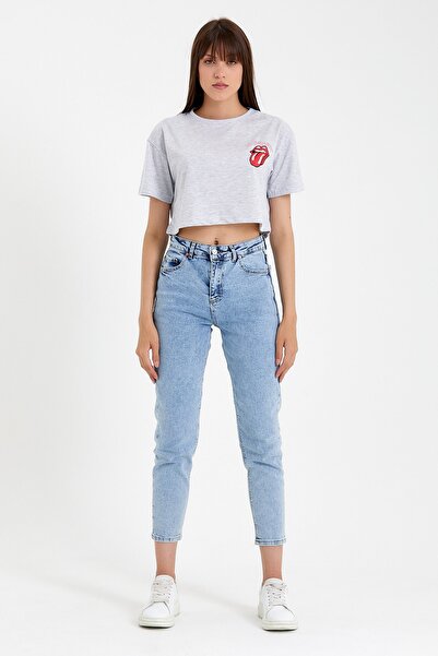 Tarz Cool Gray Women's Tongue Front Back Printed Crop Tshirt-xdlbyntstr03s