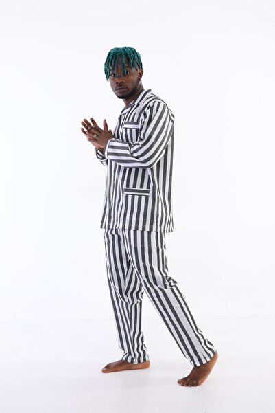 Kocabey Striped Nostalgic Cotton Men's Gaffur Long Sleeve Pajama Set