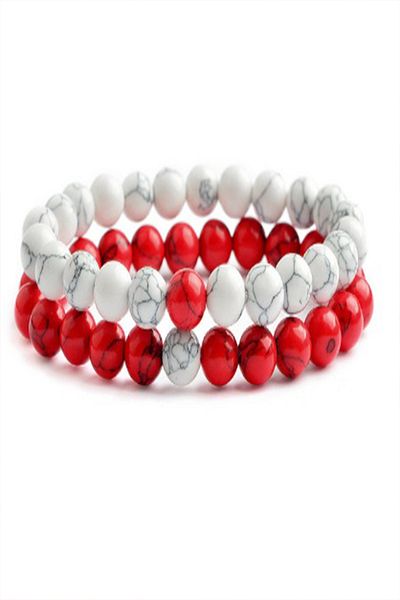 NehirTaş Certified Red White Natural Stone Howlite Bracelet (2 Pieces)