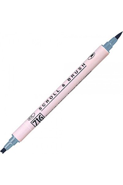 Zig قلم Scroll & Brush قلم الخط المزدوج باللون الرمادي الفولاذي 092